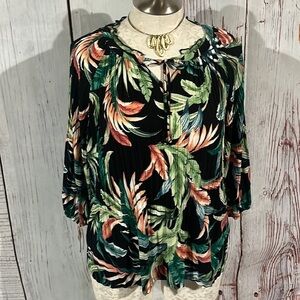 Investment tropical 3/4 sleeve blouse size XL.